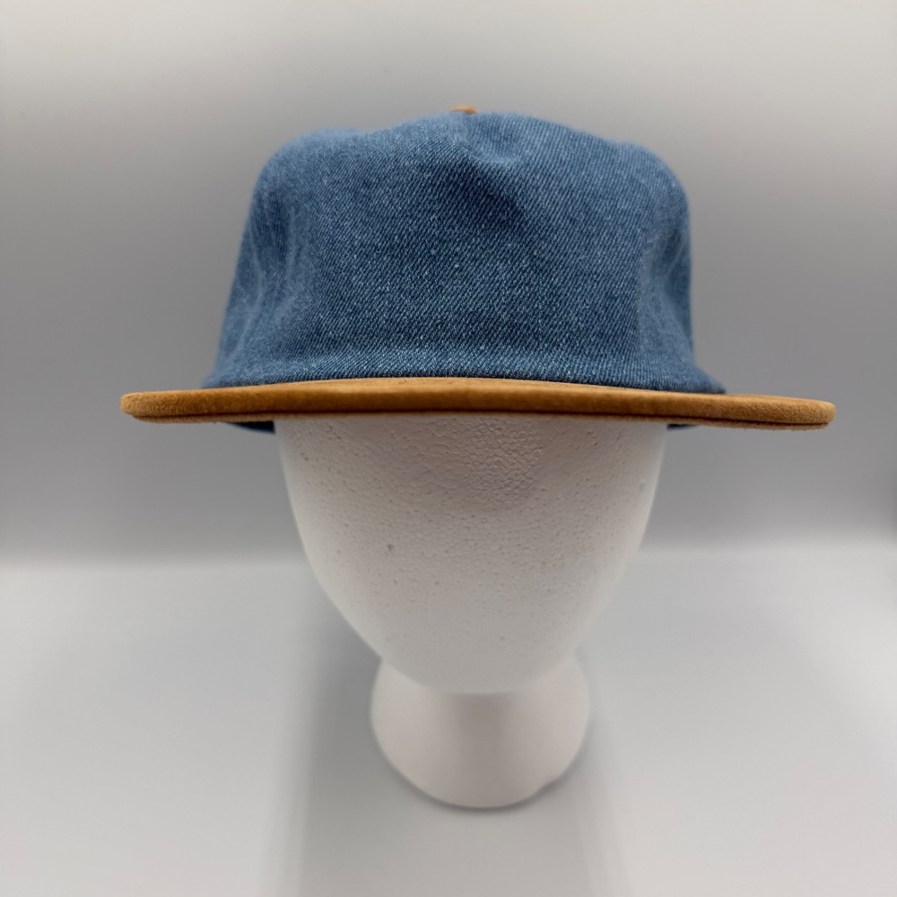 Only NY Denim Strapback Hat Blue Tan Suede Brim‎ Made in USA Streetwear Cap NWOT